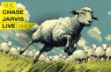 Illustration of a sheep breaking away from the herd, running in the opposite direction across a green field under a blue sky with clouds. The text 'The Chase Jarvis Live Show' is displayed in bold yellow and black on the left side.