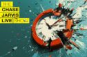 A shattered red clock with broken glass pieces flying outward, symbolizing the concept of breaking free from traditional time management constraints. The image is paired with the bold yellow text: 'The Chase Jarvis LIVE Show' with the word 'Show' crossed out, suggesting a redefinition of the format.